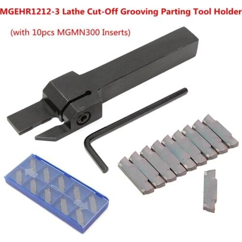 10pcs MGMN300 Inserts + MGEHR1212-3 Lathe Cut-Off Grooving Parting Tool Holder Wrench Turning Tool Set Wood Metalworking Kit