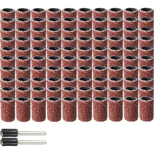 102pcs/Set 120 Grit Sanding Drum Polishing Sandpaper Circle Kit With 1/2 3/8 1/4 Inch Sanding Mandrels Fit Dremel Rotary Tools