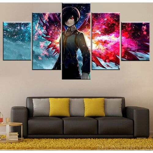 5 Piece Wall Art Canvas Anime Manga Tokyo Ghoul Kirishima Touka Posters And Prints for Bedroom Living Room Library Office Home D