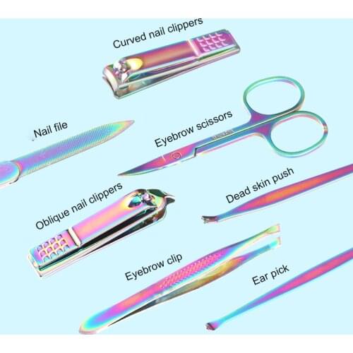 7 PCS Nail Clippers Kit Anti-skid Black Polishing Color Titanium Stainless Steel Nail Cutter Scissor Manicure Pedicure Tools Set