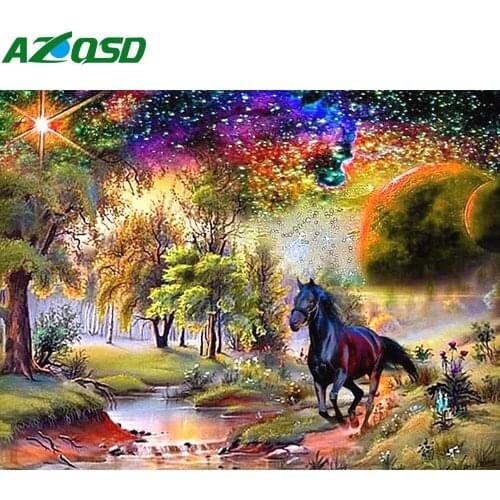 AZQSD Full Square/round Drill Diamond Painting Horse Forest 5D Diamond Embroidery Animal Landscape Mosaic Sale Decorations