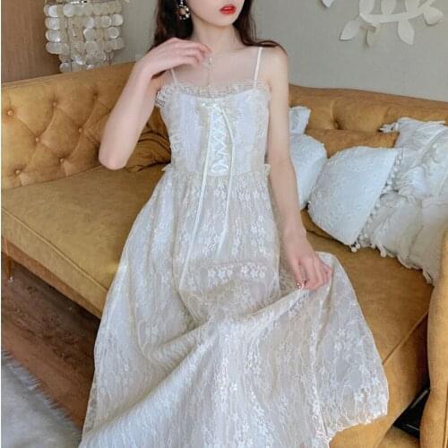 Bella 2021 new Japanese Kawaii Strap Fairy Dress Women Elegant Sweet Retro Lace Bandage Party Dress Gauze Pretty Chic Ball Gown