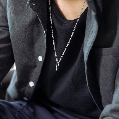 Fashion Lock Pendant Necklace For Men Hip Hop Punk Stainless Steel Silver Color Necklaces Chain Link 24Inch Male Jewelry