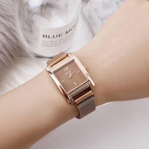 Magnetic buckle net red casual quartz womens watch creative rose gold square dial all-match watch