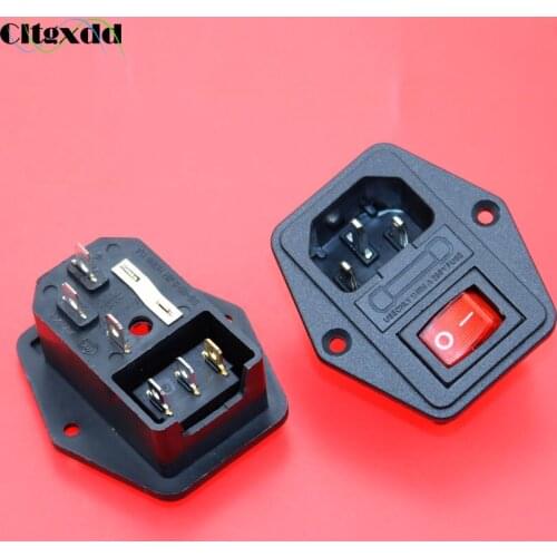 Cltgxdd 1pcs IEC 320 C14 AC 10A 250V power socket with 3 Pin red light rocker switch , fuse holder