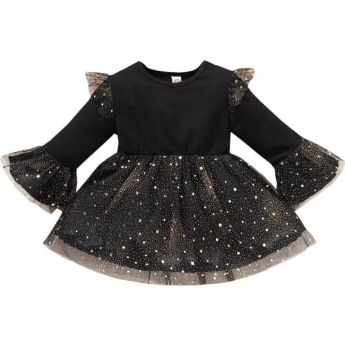 Childrens O-neck lace long-sleeved dress girls polka dot print princess dress Kids birthday party dress /F