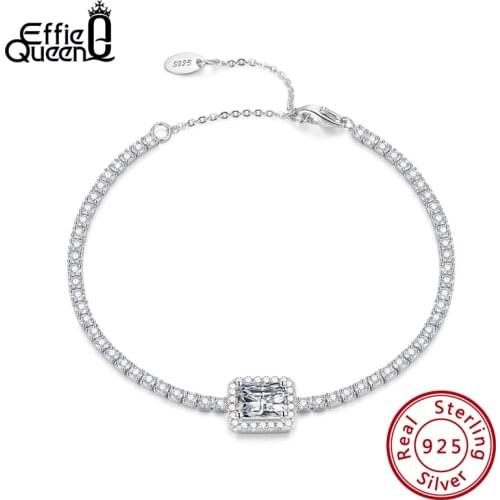 Effie Queen Silver Bracelet 925 Square Princess Cut Zirconia Sterling Silver Wrist Tennis Bracelets for Women Luxury Jewelry B87