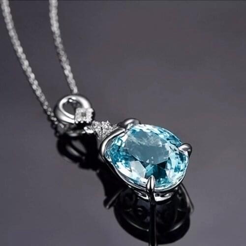 Huitan Temperament Sweet Newly Womens Necklace with Sky Blue Cubic Zirconia Silver Color Wedding Party Statement Jewelry Gift