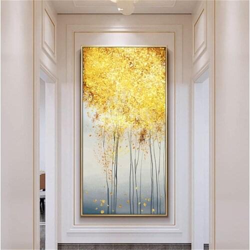 Artist Hand-painted High Quality Modern Abstract yellow gold tree Landscape Oil Painting on Canvas large autumn Tree Oil Paintin