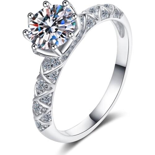 ANZIW 925 Sterling Silver Moissanite Diamond 1.0CT Exquisite Fashion Engagement Ring For Women Jewelry Gift