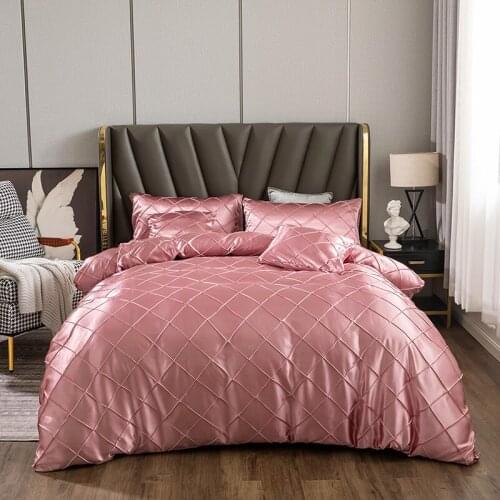 Bedding Set Silky Plaid Duvet Cover For Home Twin Size Bed 2 People King Pillowcase Luxury Couple Quilt Single Textile Bedroom