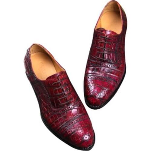 Yulonggongwu crocodile shoes bullock Men shoes men formal British pointed shoes carving flowers Men Leather shoes