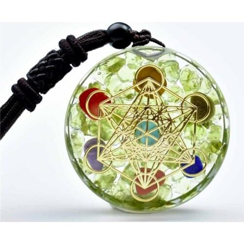Orgone 7 Chakra Natural Tourist Souvenir Flower of Life Energy Center Sign Metatron Cube Geometry Orgone Pendant Necklace