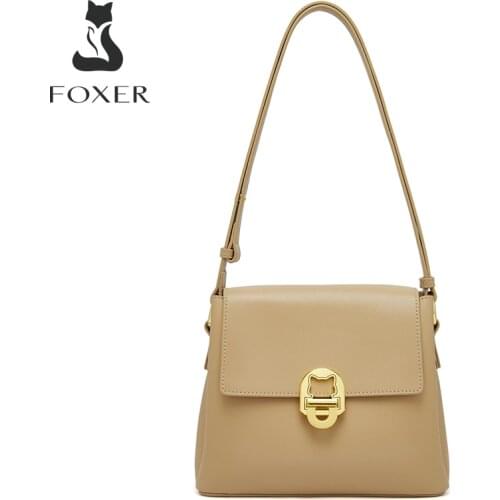 FOXER Original New Fashion Retro Ladies Handbag Luxury Evening Party Shoulder Bag Woman Split Leather High-Quality Messenger Bag