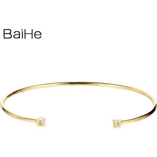 BAIHE Solid 14K Yellow Gold 0.16ct Princess H/SI Natural Diamond Wedding Women Trendy Jewelry Beautiful diamond Gift Bracelet