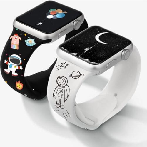 Printing Silicone Strap For Apple Watch band 44mm 40mm Iwatch band 38mm 42mm belt Bracelet correa For Apple Watch 6 SE 5 4 3