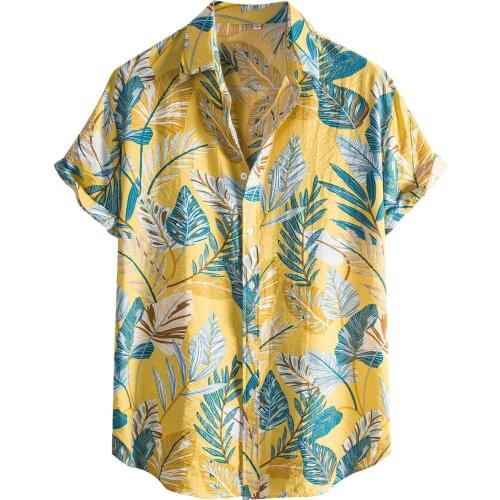 Tropical Leaf Printed Hawaiian Shirt Short Sleeve Turn-down Collar Spring Summer Blouse Plus Size Button Chemise Homme Camisas
