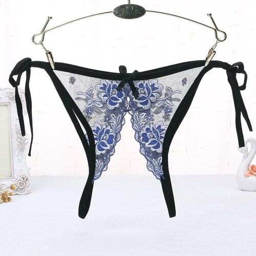 Sexy Thong Open C Panties Thongs Exquisite Embroidery Low Waist Transparent Hollow Mesh Temptation Free Thong Hot T Pants