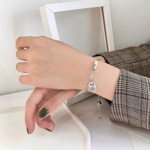 925 Silver Couple Charm Bracelets On Hand For Women Fortune Happiness Pendant Personality Vintage Student Unisex Lovers' Jewelry