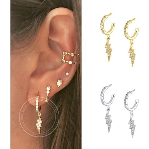 925 Silver Ear Needle minimalist Lightning Shape Tiny Stud Earrings for Women Exquisite Crystal Earring Jewelry Accessories