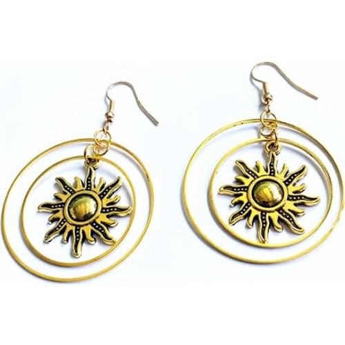 Gold/Silver colour Sun Earrings, Celestial Jewellery, Witchy Dangle Earrings, Sun Goddess,Boho Statement Earrings,Gift For Witch