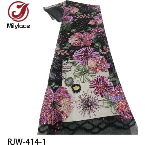 African Mesh Net Lace Fabric High Quality Sequins Lace French Nigerian Embroidery Lace Fabrics for Wedding Dress Sewing RJW-414