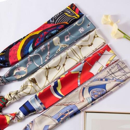 150cm Neck Scarves Neckerchief Ribbons Gingko Leaf Rabbit Two Layers Office Ladies Women Fashion Necktie Long Skinny Silk Scarf