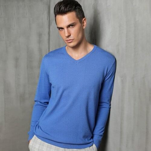 Cashmere sweater mens new V-neck thin pullover sweater solid color casual business shirt mens stretch knit jacket