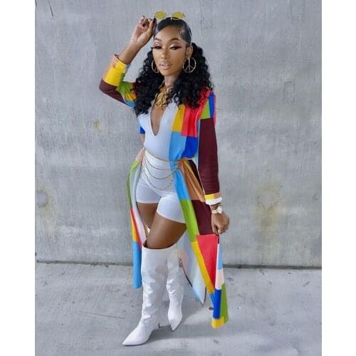 Trench Sexy Autumn Plaid Print Irregular Long-sleeve Windbreaker Long Coat Women Club Outfit Fashion Lounge Streetwear Wholesale