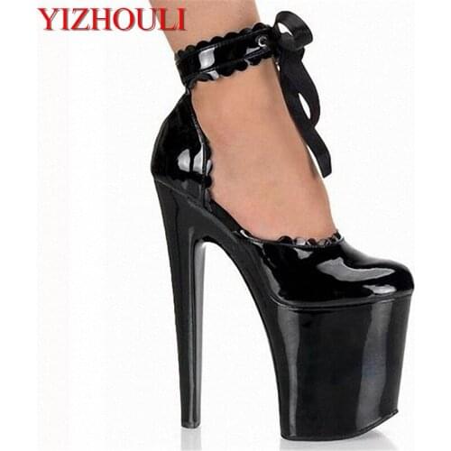 Bowknot adornment falbala around wrist spring single 20 cm thick bottom shoe heels heel Dance Shoes