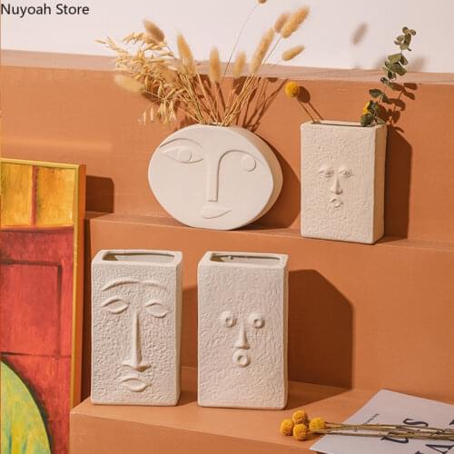 Human Face Vase Abstract Art Ceramic Vase Dried Flower Flower Arrangement Desktop Decoration Modern Home Decoration Accessories