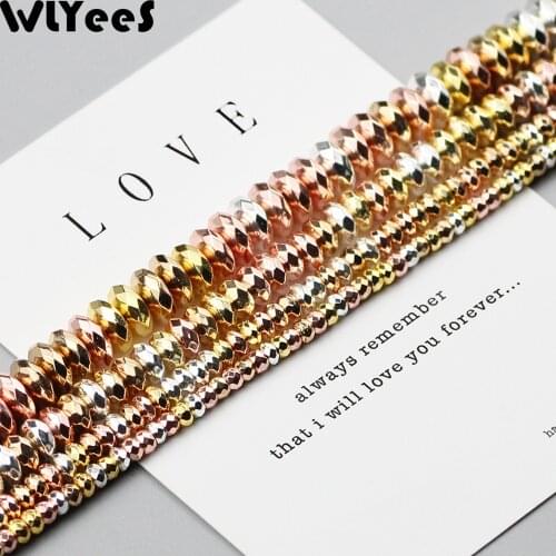 WLYeeS 3 4 6 8mm Silver Rose gold plating Hematite bead flat round stone charm Spacer Loose bead for jewelry bracelet making DIY