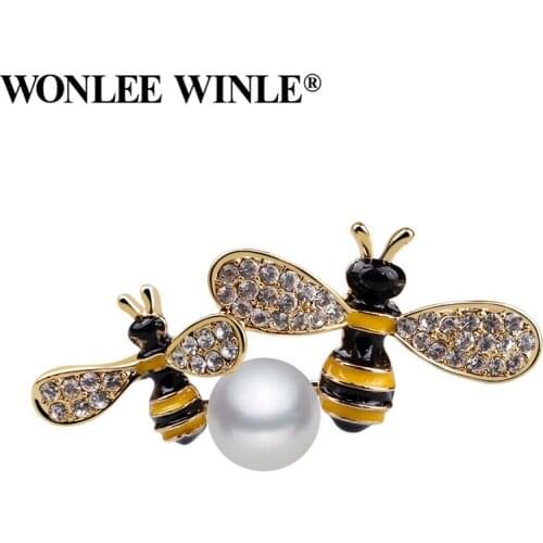 Wonlee Winle TOP Quality Copper With Austria Crystal Pearl Double Bee Brooches for Women Fashion Jewelry