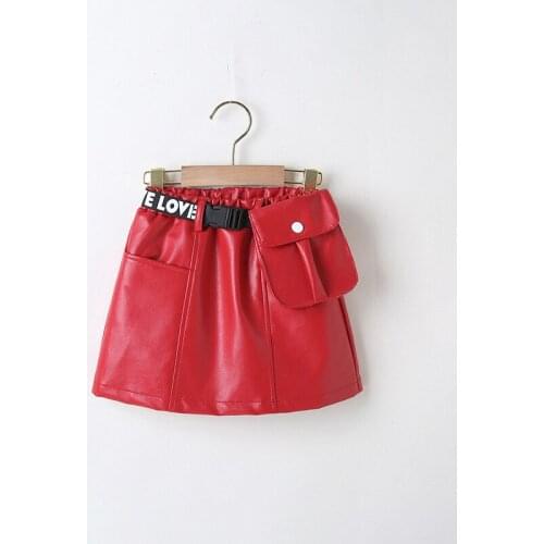 Spring Autumn Girls Pu Skirt Baby Skirt For Kids Children Mini Skirt New Fashion Waistbag Letter Print Faux Leather 2 To 6 Yrs