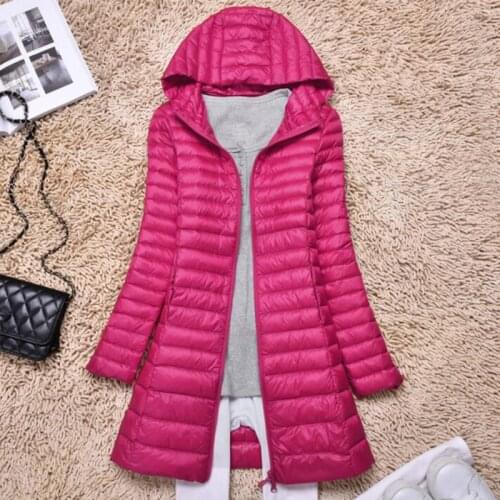 Plus Size Autumn Winter Women Winter Ultra Light Jacket 90% Duck Down Jacket Woman Hooded Thin Slim Long Down Coat Parkas LP057