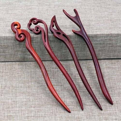 Red Sandalwood Haipins Classical Hair Accessories For Women Handmade Chinese Retro Hairpin Carve Various Pattern Girl Headwear