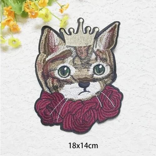 1PCS Crown Cat Queen Head Patch Embroidered Applique Iron On Patches Decorated Fabric Motifs DIY Sewing Accessorices