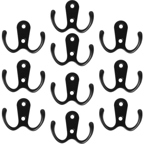 10pcs 2-Pronged Coat Hooks Wall-mounted 2 Hole Towel Hanger for Coats Hats Clothing
