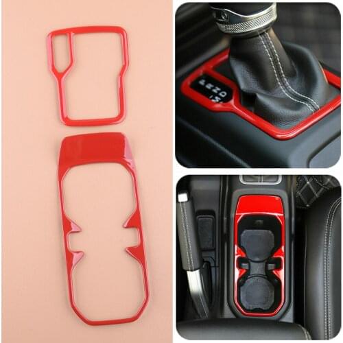 2Pcs Glossy Red Car Gear Shift Panel & Water Cup Holder Cover Trim ABS LHD fit for Jeep Wrangler JL JLU 2018 2019 2020 Styling