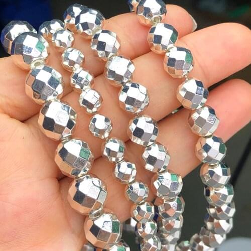 Natural Stone Silver Color Hematite Beads Round Loose Spacer Beads For Jewelry Making DIY Bracelet Necklace 2/3/4/6/8/10mm 15"
