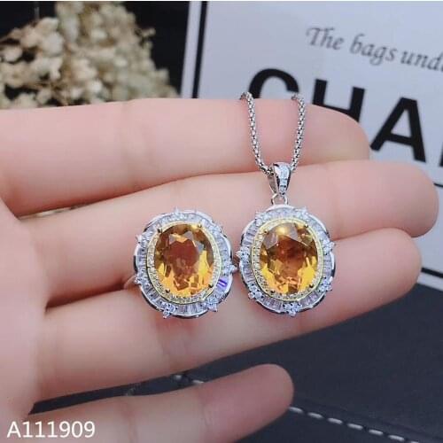 KJJEAXCMY boutique jewelry 925 sterling silver inlaid Citrine necklace pendant ring Womens Suit luxurious