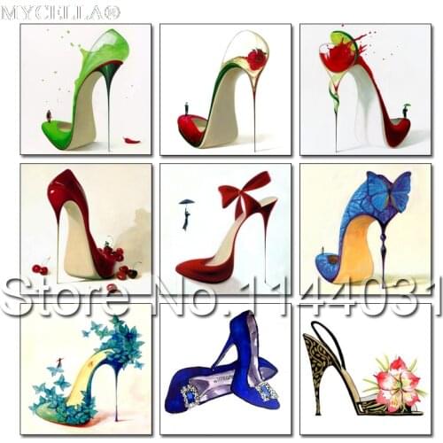Diy Diamond Mosaic Flower Shoe Diamond Painting Cross Stitch Fashion Red High Heels Full Rhinestone Embroidery Needlework Decor