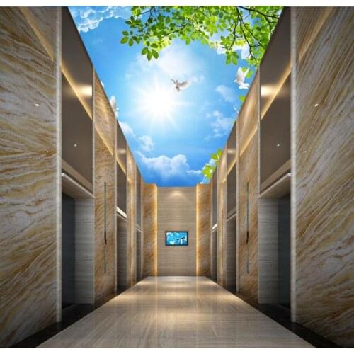 Custom Photo Wall Paper Living Room Mural Natural leaf green tree cloud ceiling mural