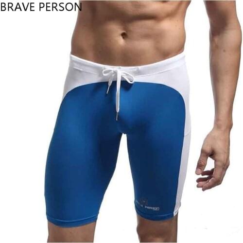 BRAVE PERSON Brand Sexy Men Swimwear Shorts Swimsuit Swimming Swim Briefs Surf Beachwear Trunks Patchwork Spandex Racing Bulge