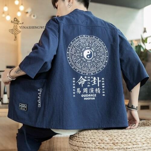 Men Japanese Kimono Print Yukata Coat Samurai Harajuku Style Japan Haori Male Cardigan Chinese Asian Traditional Costume New