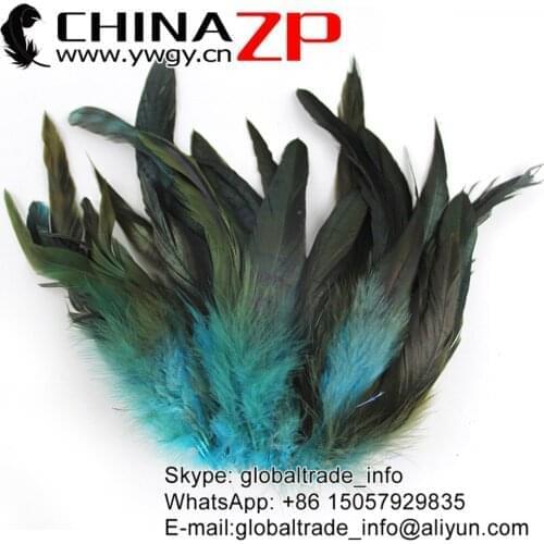 CHINAZP Factory 200pieces/lot 15-20cm (6-8inch) Length Top Quality Dyed Turquoise Half Bronze Rooster Chicken Coque Feathers