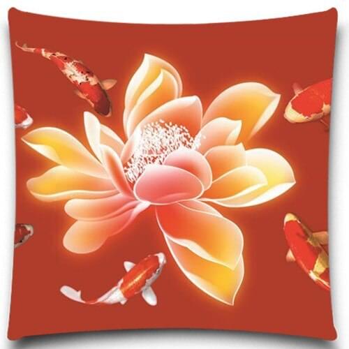 Koi and lotus pattern Cushion Cover Cotton polyester Decorative Square goldfish Home Bed Supplies Gift 5 size 9 style
