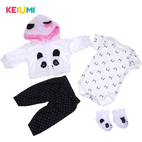 Cute Panda 4 Pcs Baby Girl Clothes Set Black And white Color Suit For 17 Inch Reborn Baby Doll With Hat Clothes Pants Doll Sets