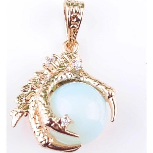 RONGZUAN Natural Opal Stone Round Ball Bead Dragon Claw Crystal Reiki Chakra Pendulum Pendant Necklace 18" Chain Jewelry TN3098