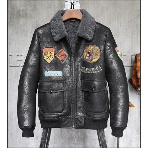 High quality Men Genuine Leather Winter Jacket Mens sheepskin Shearling pilot leather jacket winter leather Coat men